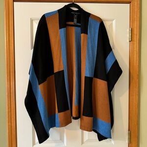 White House Black Market ColorBlock Ruana Shawl Sweater